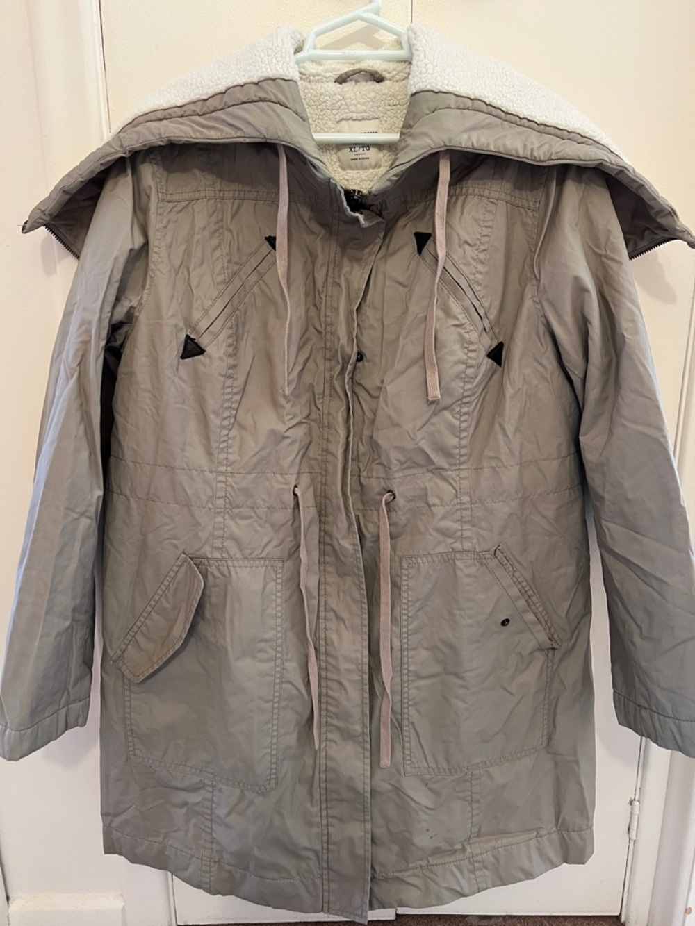 Khaki Parka Jacket with Caped Zippered Hood